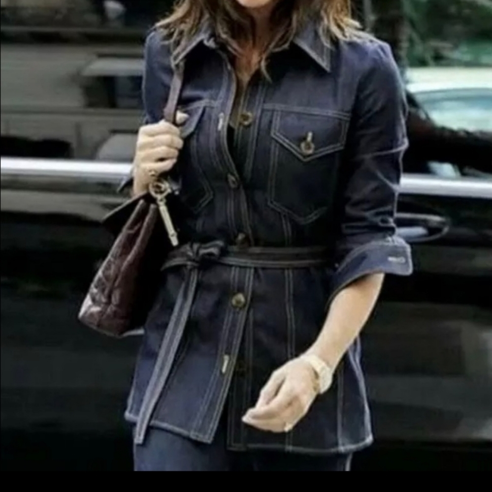 CAbi Dark Indigo Jean Jacket with Contrast Stitching